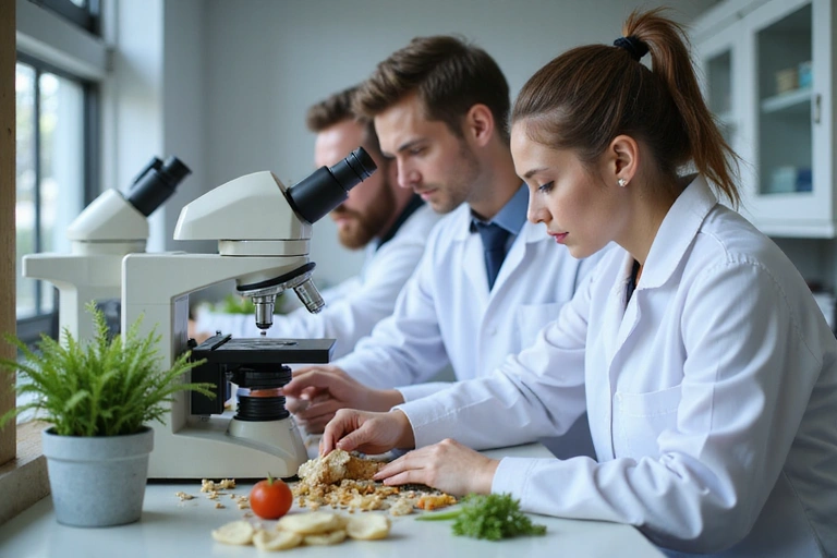 Scientists in a lab coat examining natural ingredients for product quality